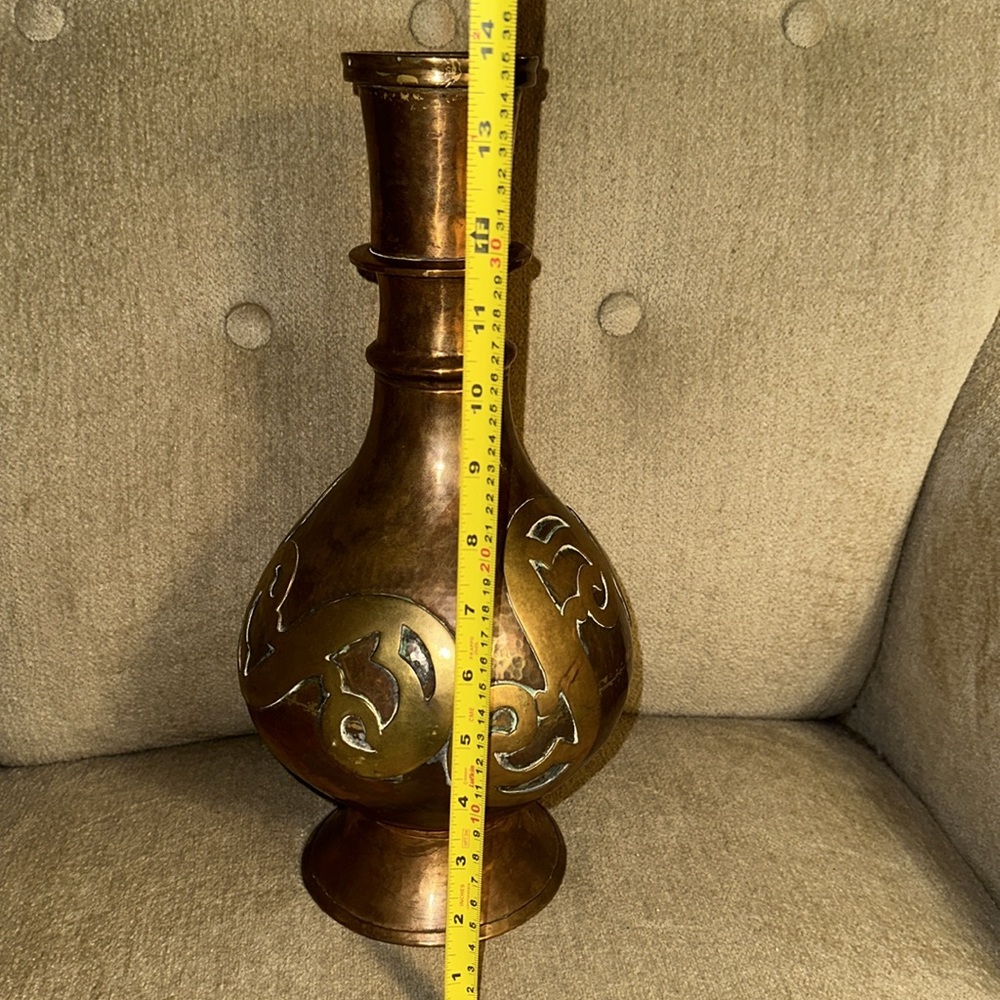 Handmade and Hammered Copper and Brass Vase 14” - Picture 9 of 12